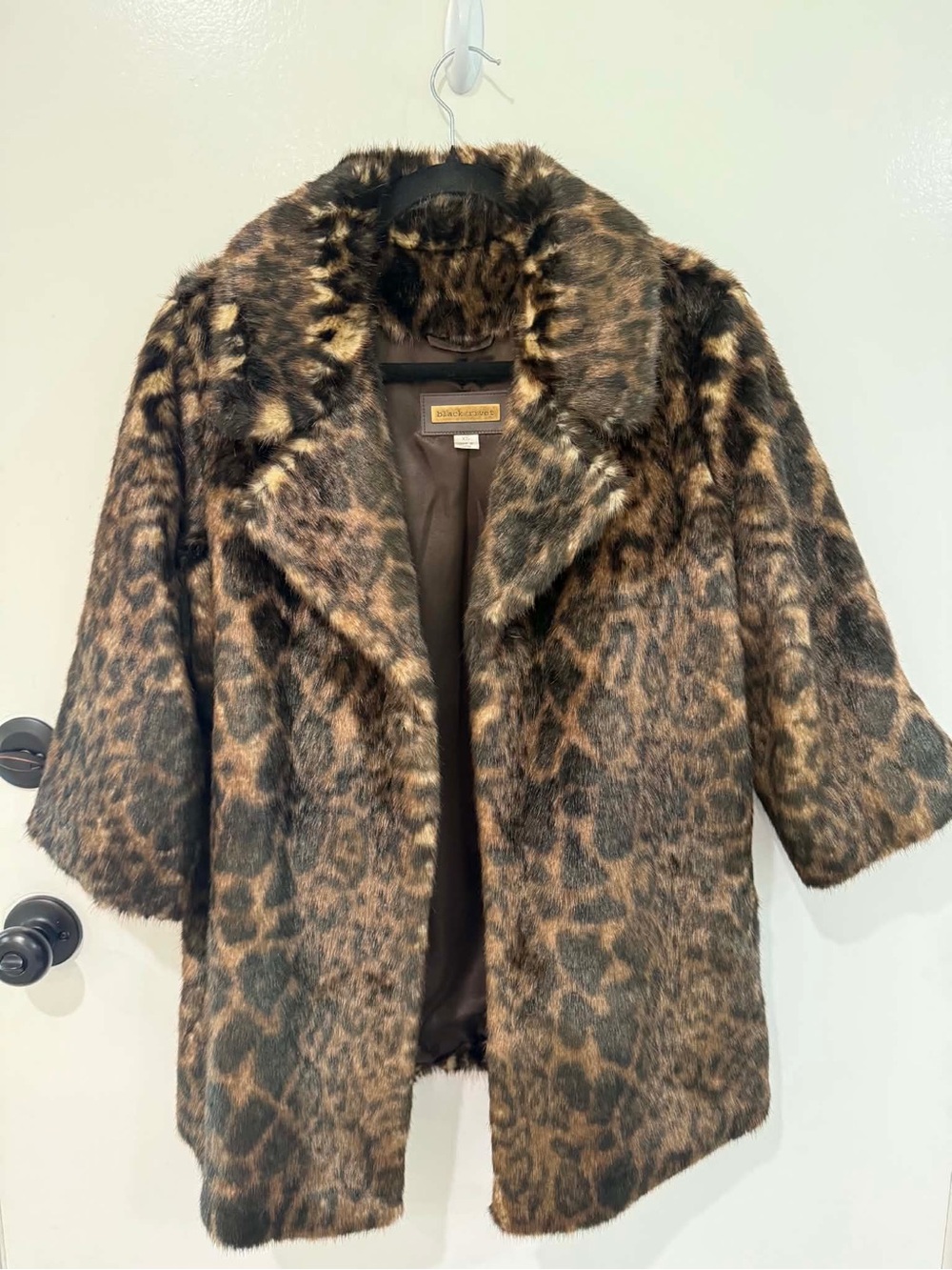 Black Rivet Leopard-Print Faux Fur Teddy Jacket - Brown